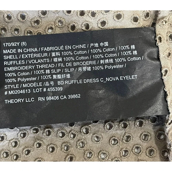 THEORY Button Down Ruffle  Eyelet Cotton Deess Size 8 With Slip - Picture 7 of 7
